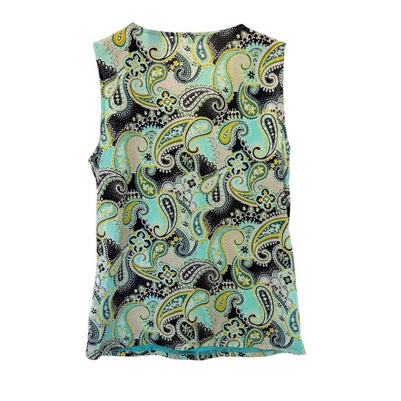 Y2K Liz Claiborne Green Paisley Semi Sheer Tank Top Sz M - Picture 3 of 3